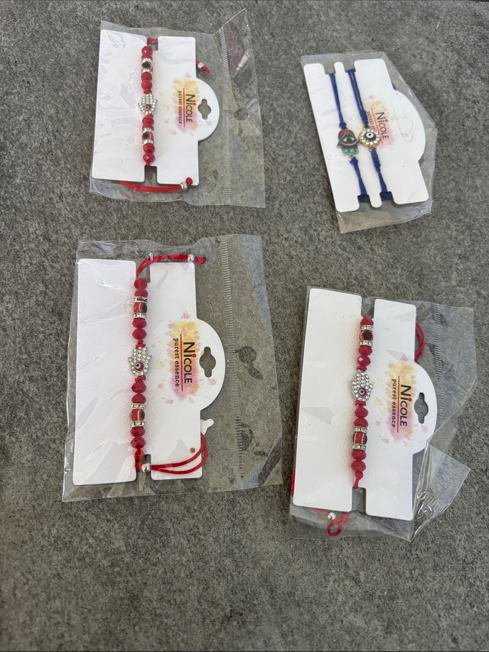 Nicole EVIL EYE HAMSA Red Blue Beaded Bracelet Anklet Set Silvertone Set of 5